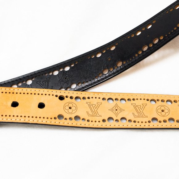 Louis Vuitton Black Perforated Leather Phoenix Belt Designer Size 90 | 36 - Picture 6 of 10